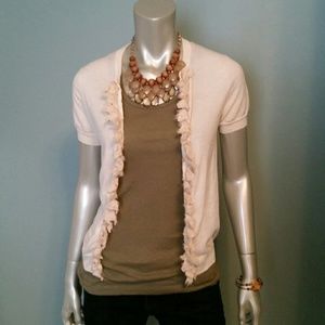 J Crew Cap Sleeve Cardi with Ruffle Trim