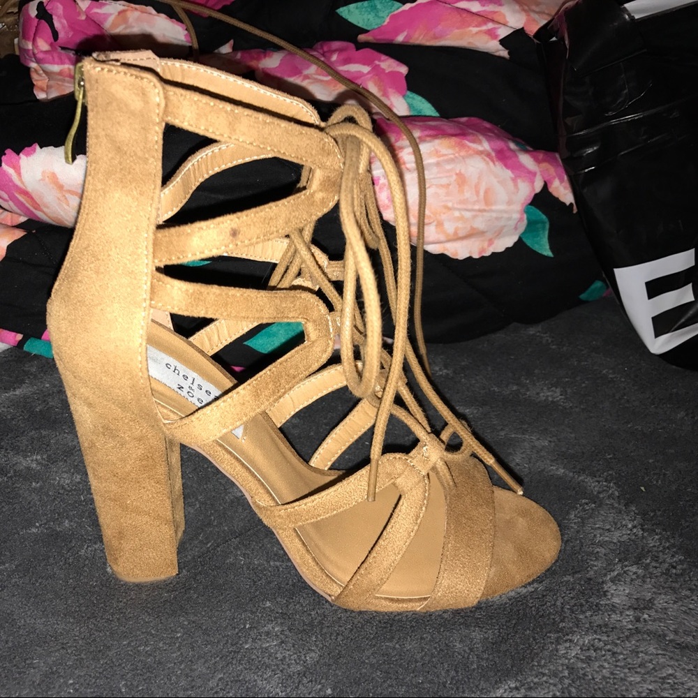 Laser cut lace chunky heels