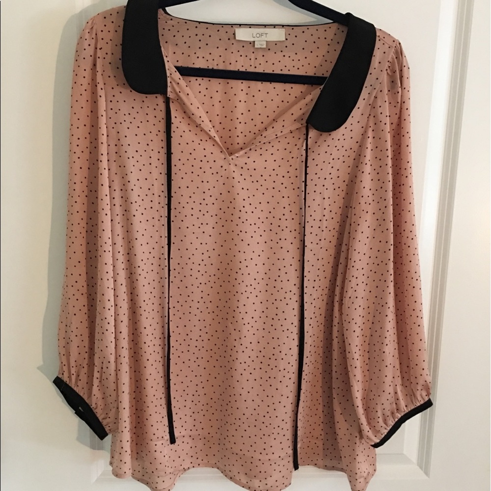 LOFT blush pink polka dot blouse
