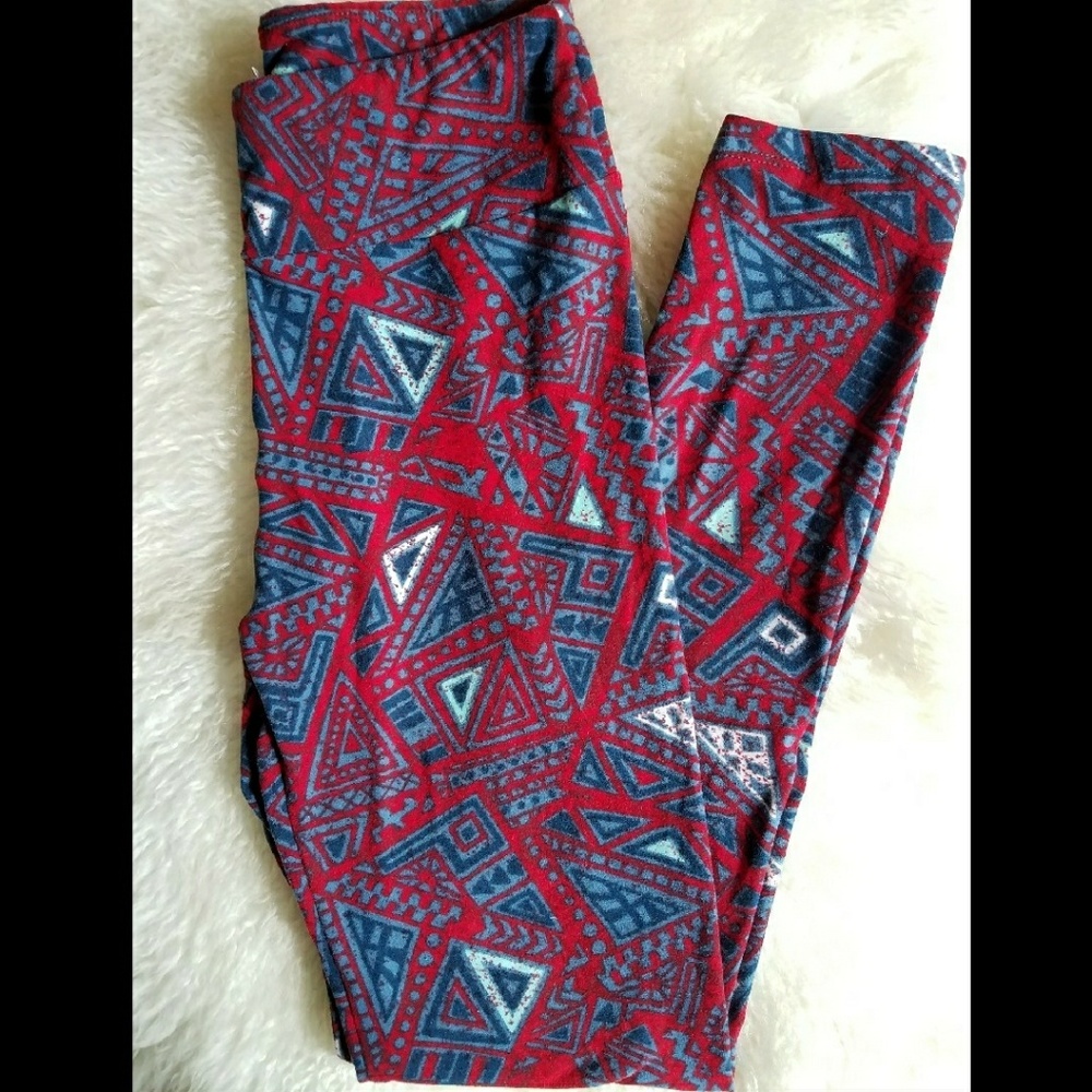 NEW LuLaRoe leggings OS Red Blue triangles Aztec