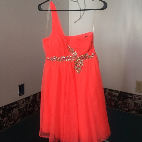 Neon Orange Prom Dress - Picture 1 of 3