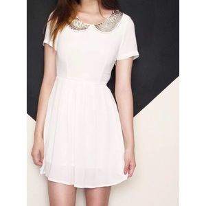 Off White dress with sequin collar