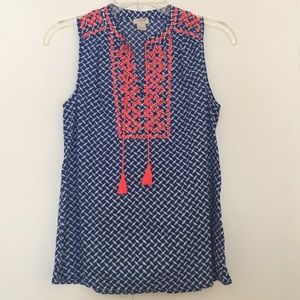 J. Crew Embroidered Sleeveless Blouse