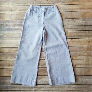 Blue Linen Cropped Leg Wide Pants (0)