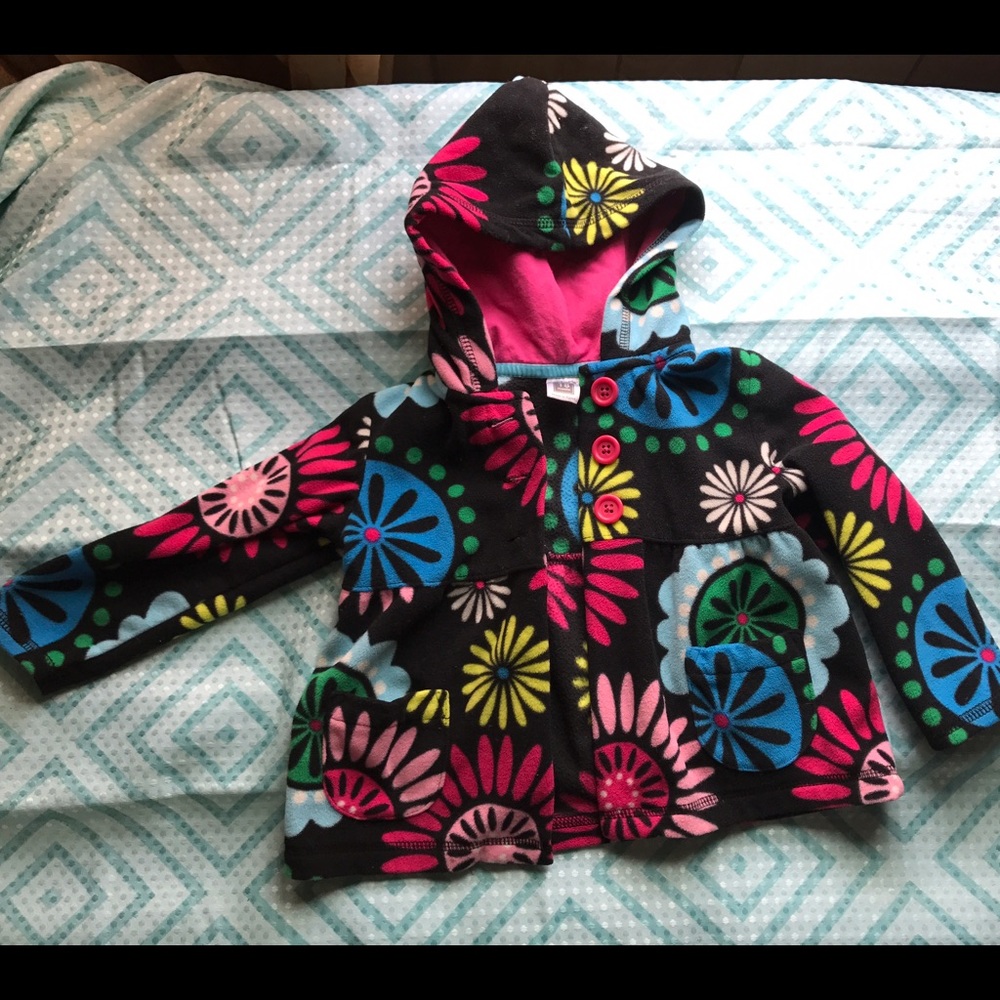 Fleece hooded floral button up