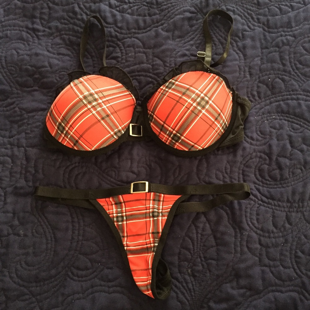 Sexy plaid bra and thong set