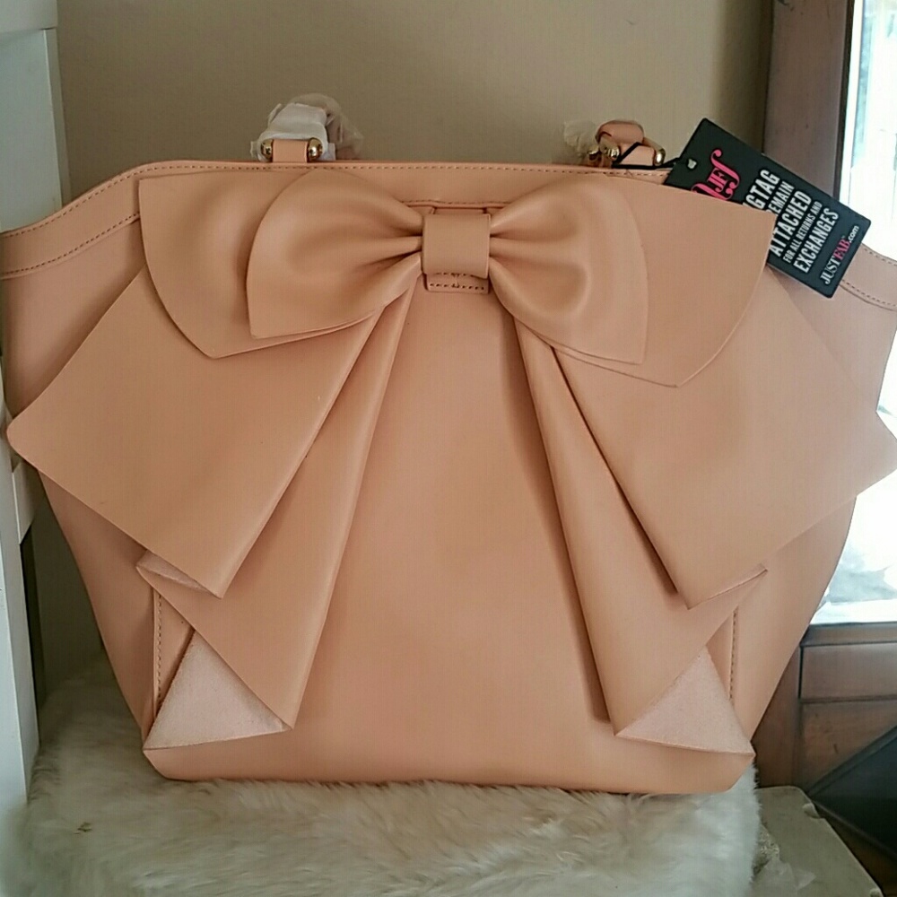 JustFab New Luminate Peachy Pink Purse Tote Bow