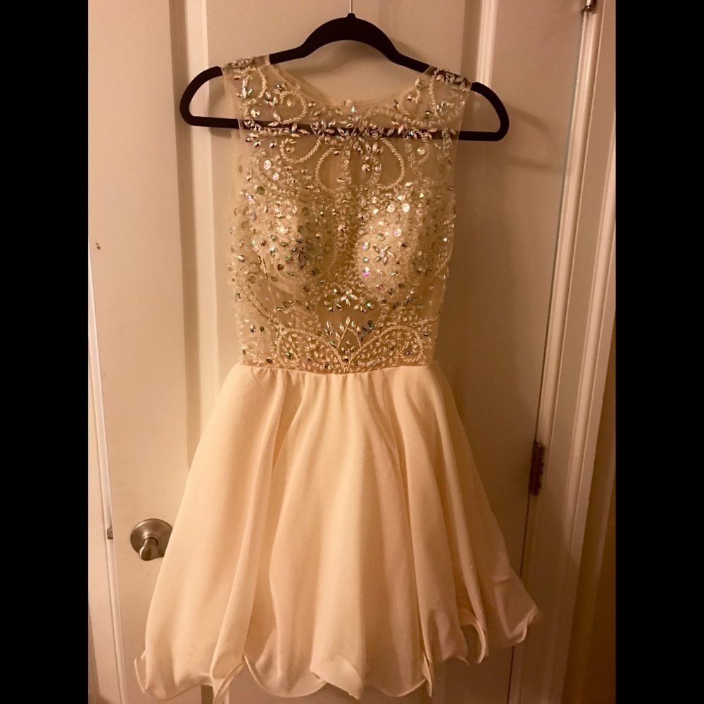 Short White Jeweled Tulle Dress