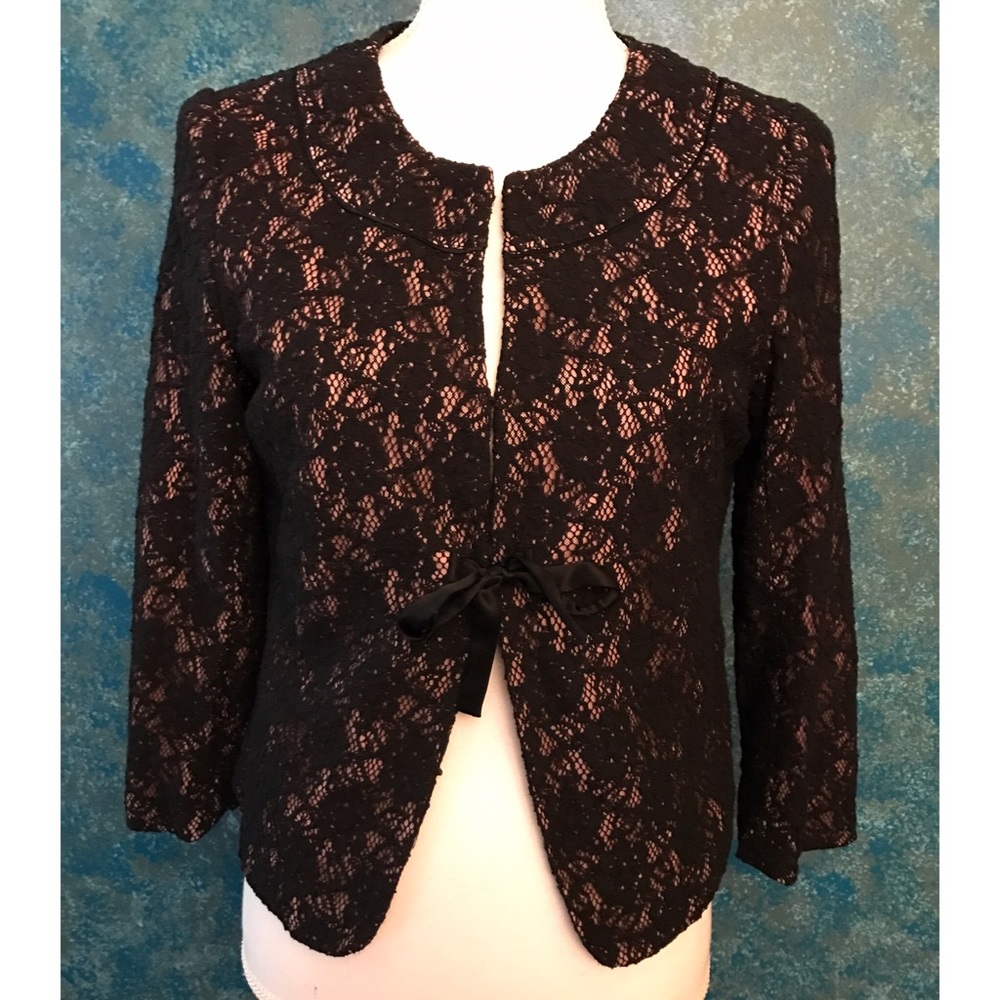 Anthropologie Odille pink black lace blazer
