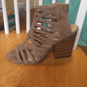 Tan lace up heel booties