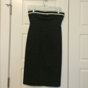 Black strapless dress with white ribbon accent