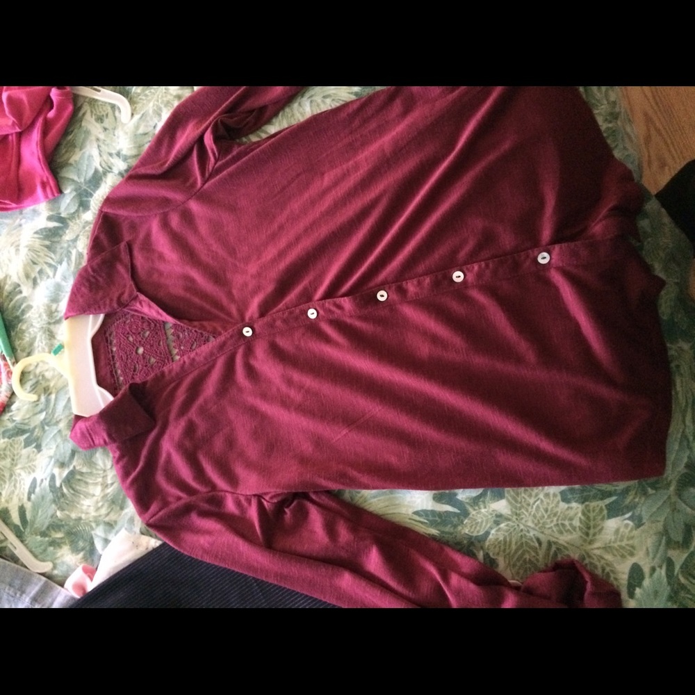 Red button down blouse