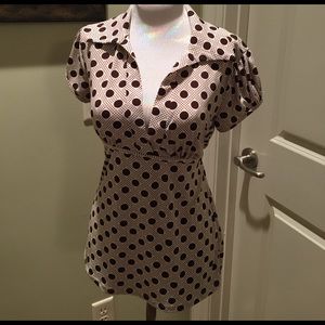 3 for $15 Cream and brown polka dot top.