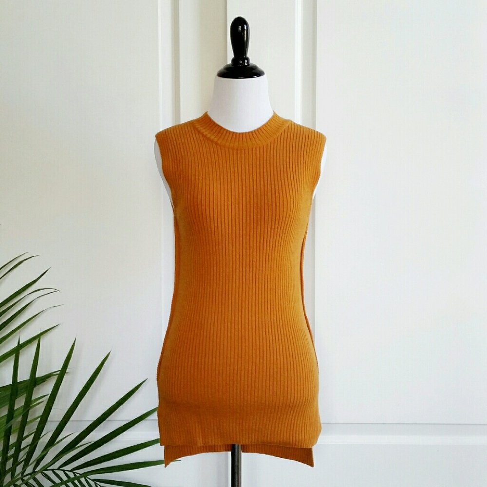 Mock Neck Ribbed Sleeveless Tank / Top