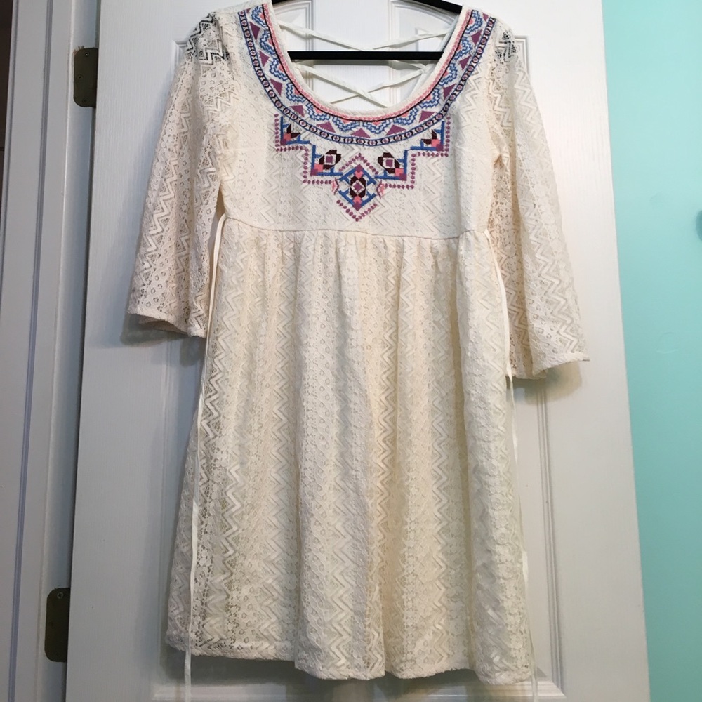 Lace Dress with Tribal Embroidery