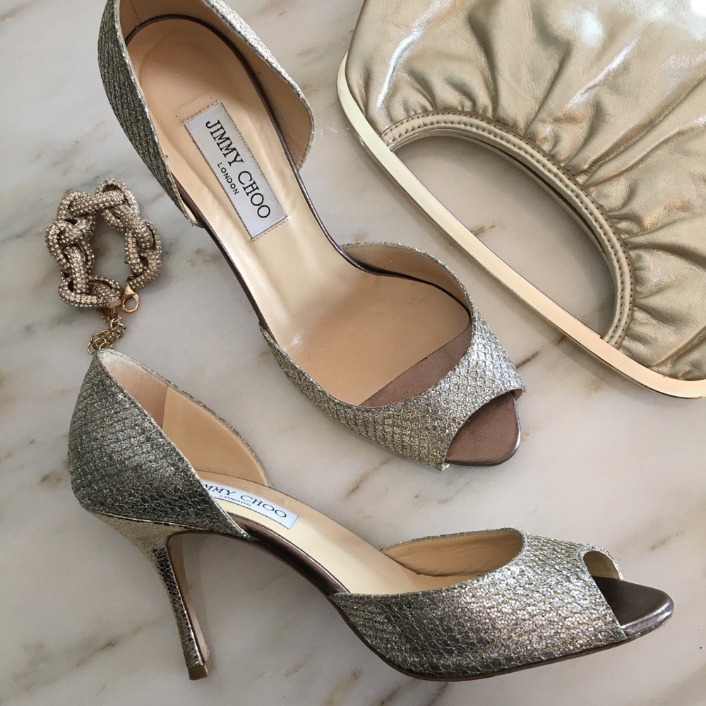 Jimmy Choo Glitter Peep Toe Pumps