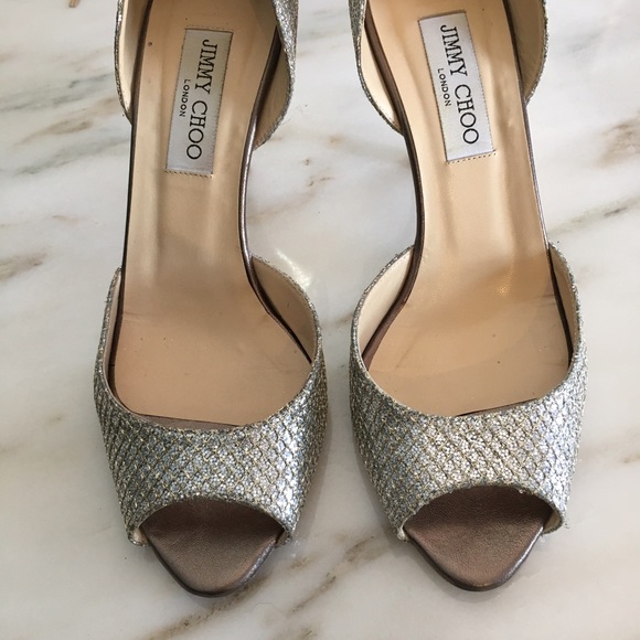 Jimmy Choo Glitter Peep Toe Pumps - Picture 2 of 6