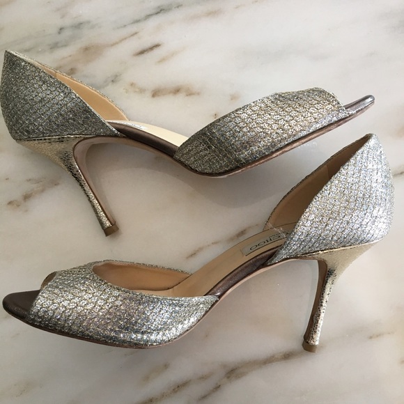 Jimmy Choo Glitter Peep Toe Pumps - Picture 3 of 6
