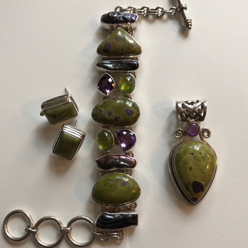 RareAtlantasiteEarthStoneJewelry Set in Sterling