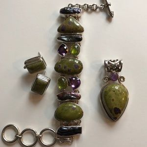 RareAtlantasiteEarthStoneJewelry Set in Sterling