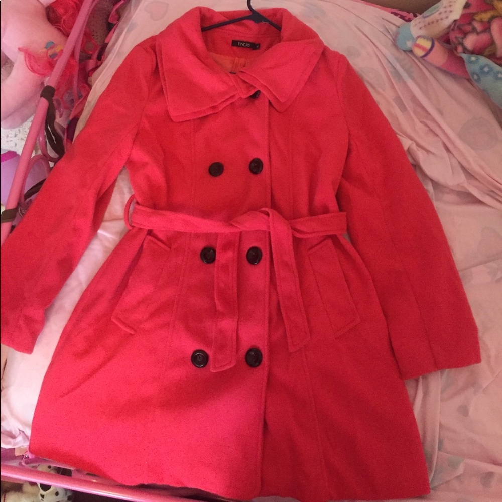 New! Hot pink/red wool peacoat