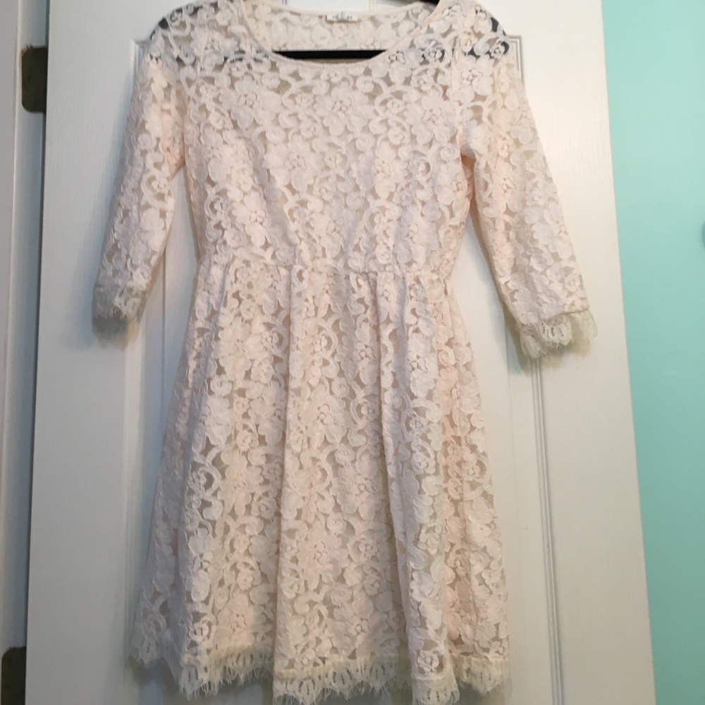 Cream Lace Mini Dress with Nude Slip