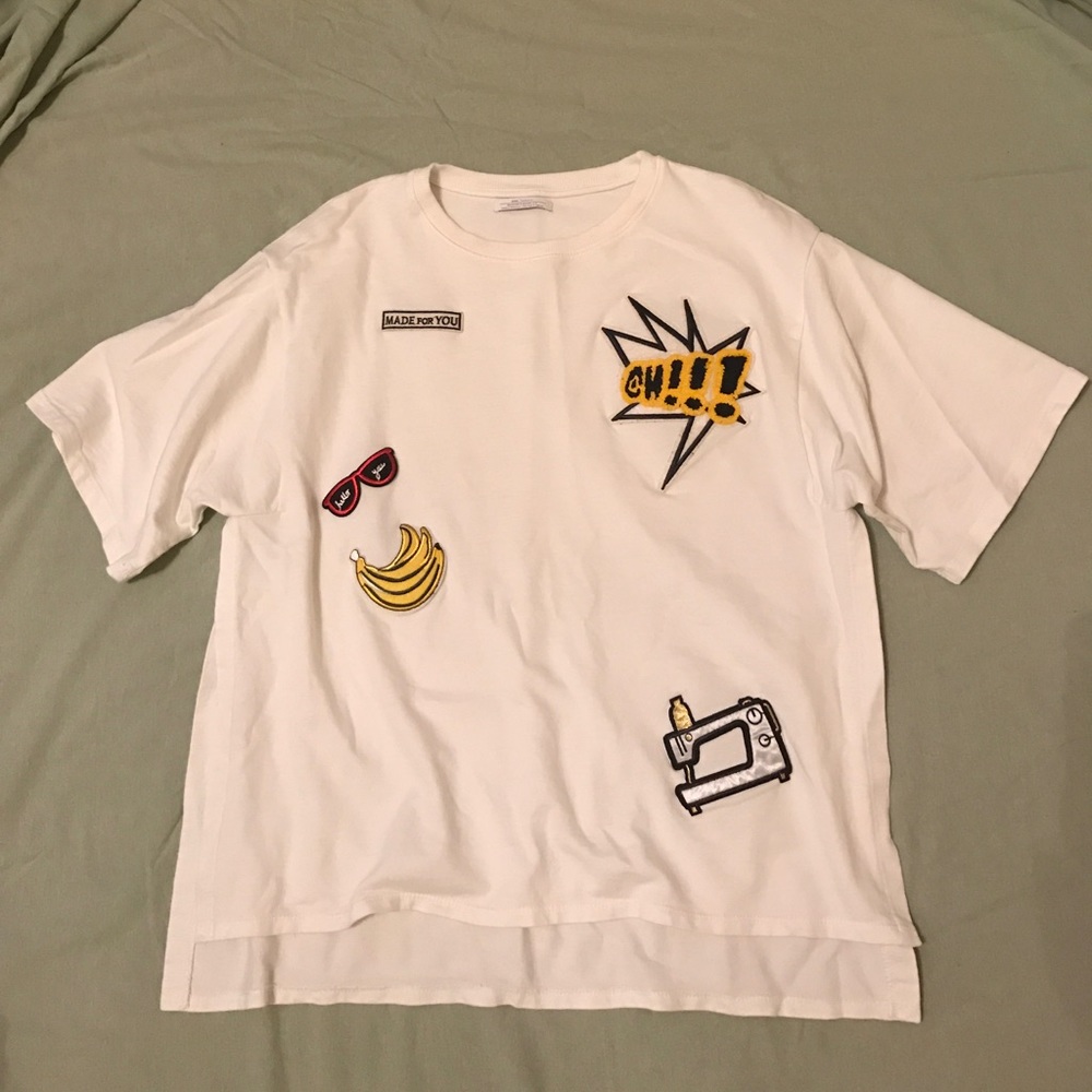 Oversized White T Shirt with Patches / Zara