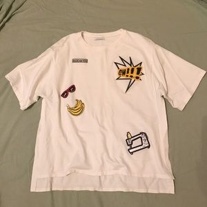 Oversized White T Shirt with Patches / Zara