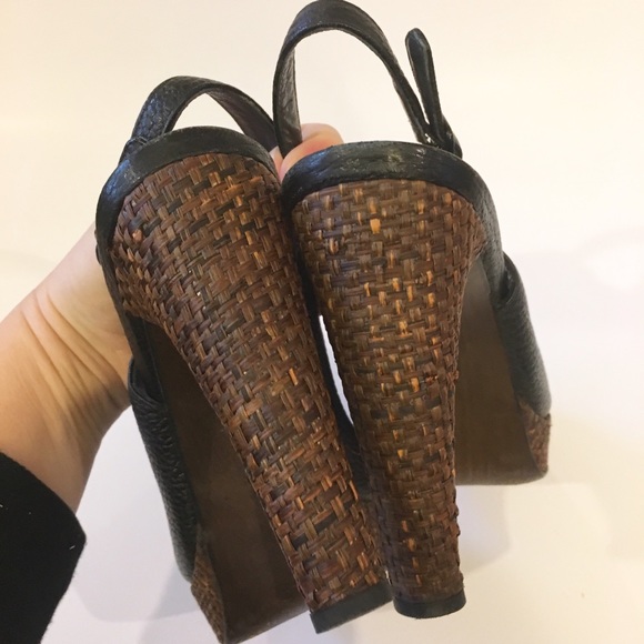 Stuart Weitzman black leather peep toe heels - Picture 3 of 8