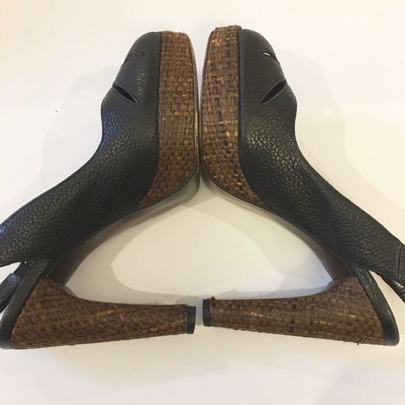 Stuart Weitzman black leather peep toe heels - Picture 5 of 8