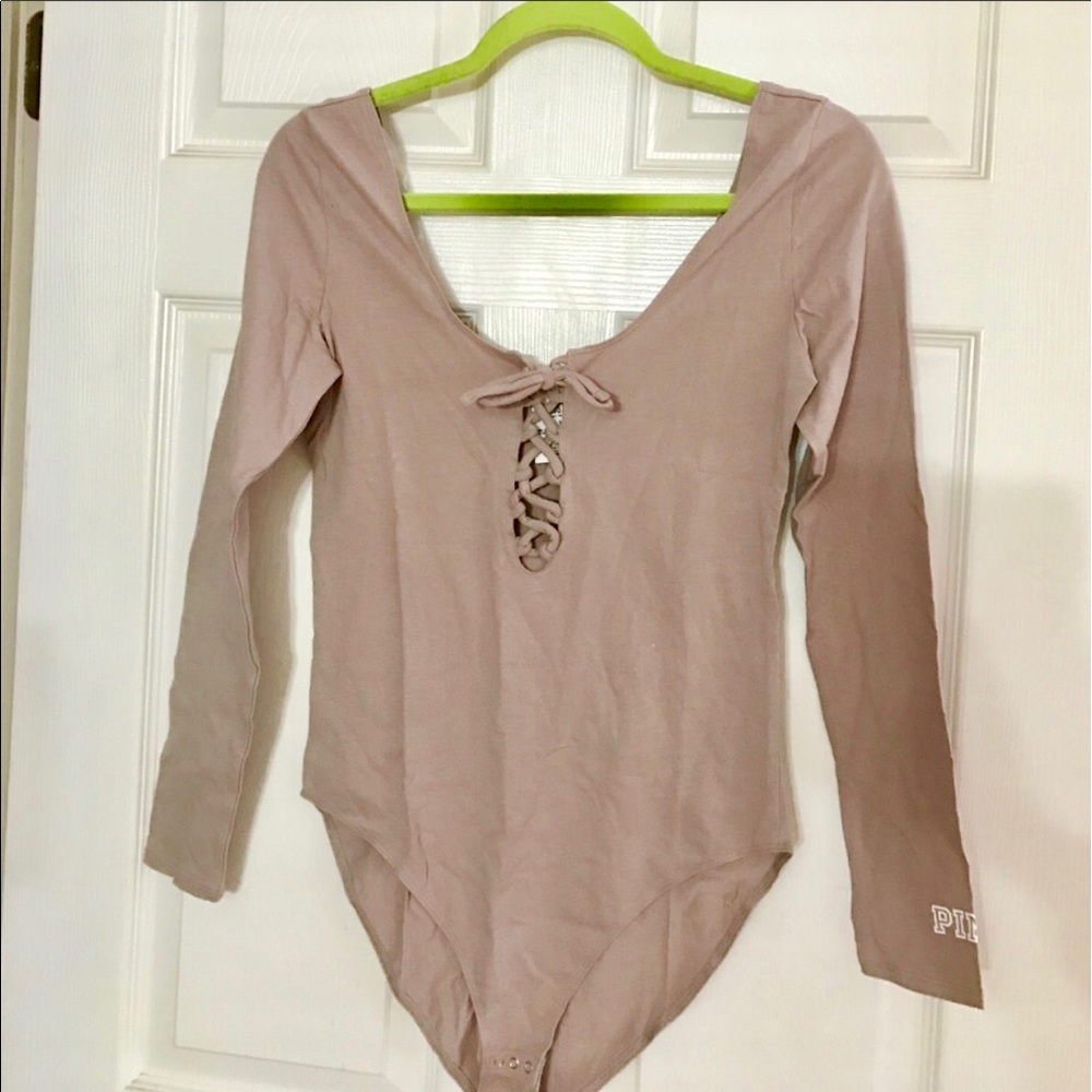 Victoria Secret Pink lace up lavender bodysuit