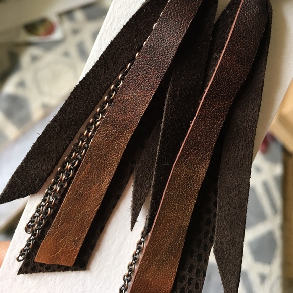 Handmade Leather Fringe and Copper Earrings - Picture 6 of 6