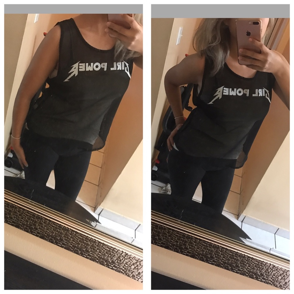 Girl Power Black Mesh Sport Casual Tank Top Loose