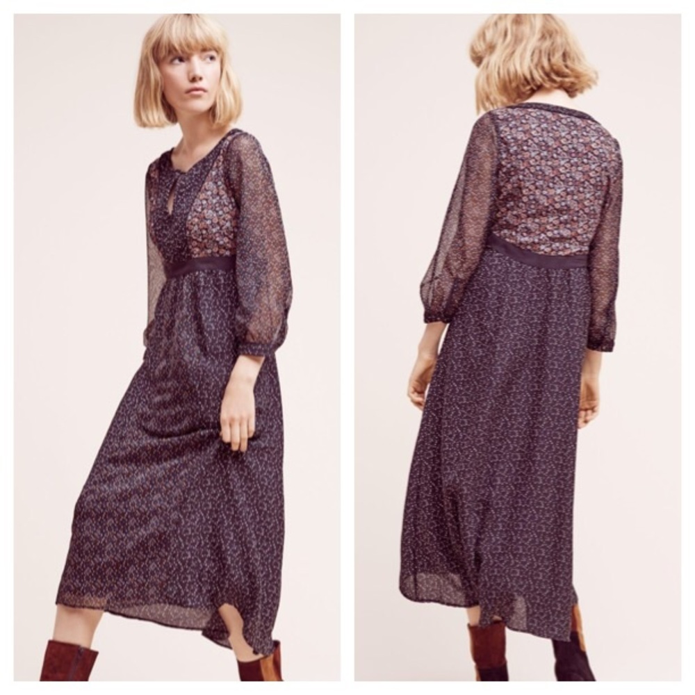 Anthro Floreat Womens Purple Countryside Dress Blk