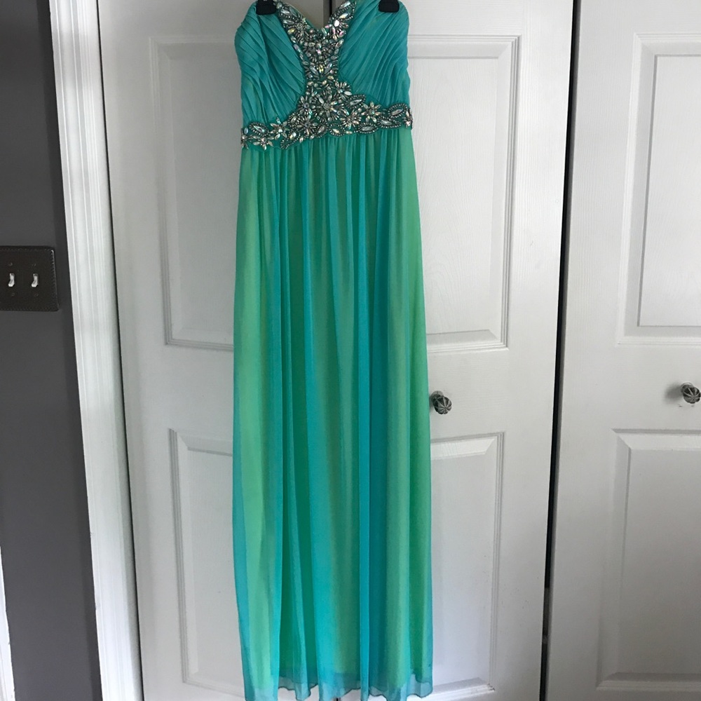 Teal Jodi Kristopher prom dress
