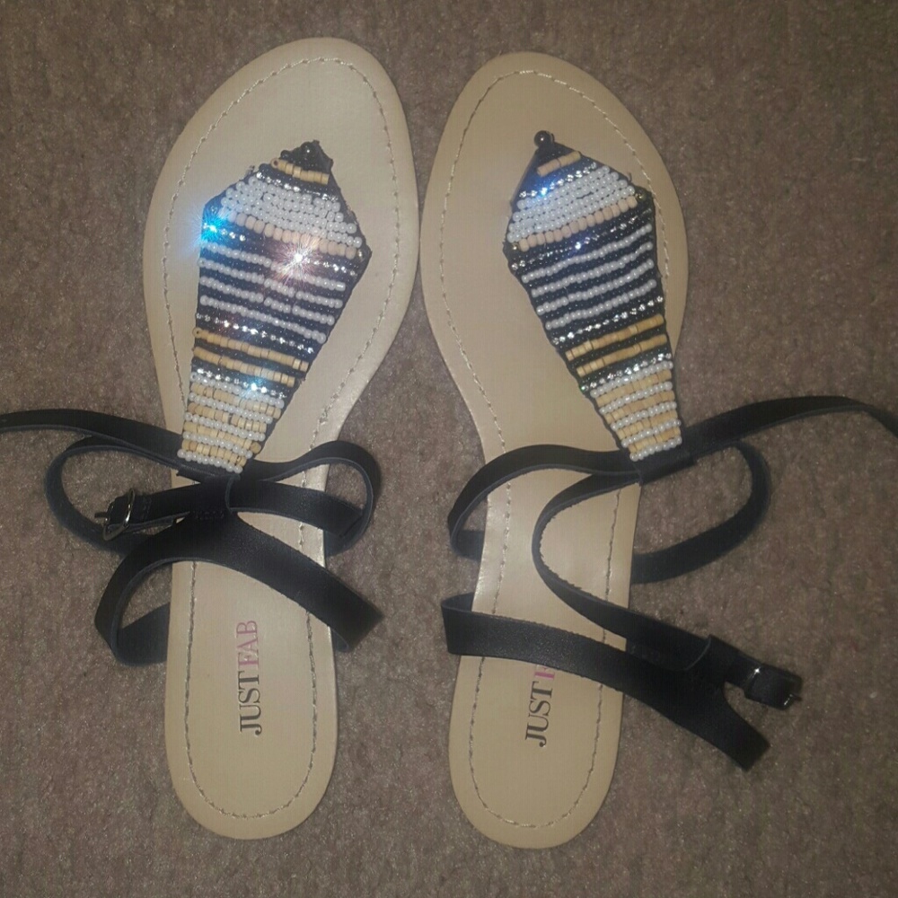 Black beaded sandals