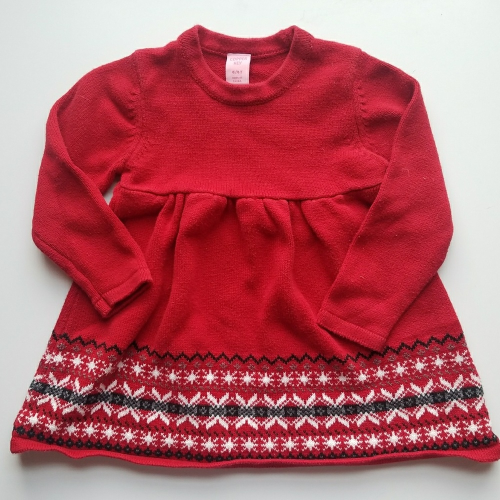 Girls Red Fair Isle Sweater Dress