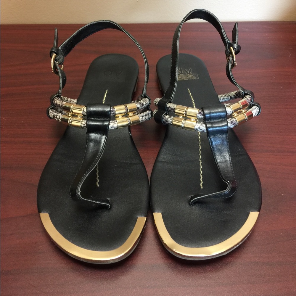 Dolce Vita Gold Leather Sandals w/ Faux Snakeskin