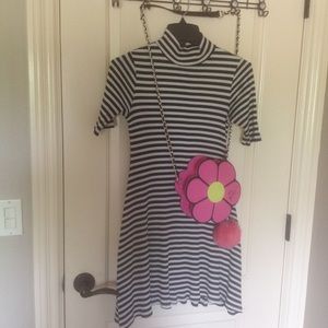 Black and white striped mod dress