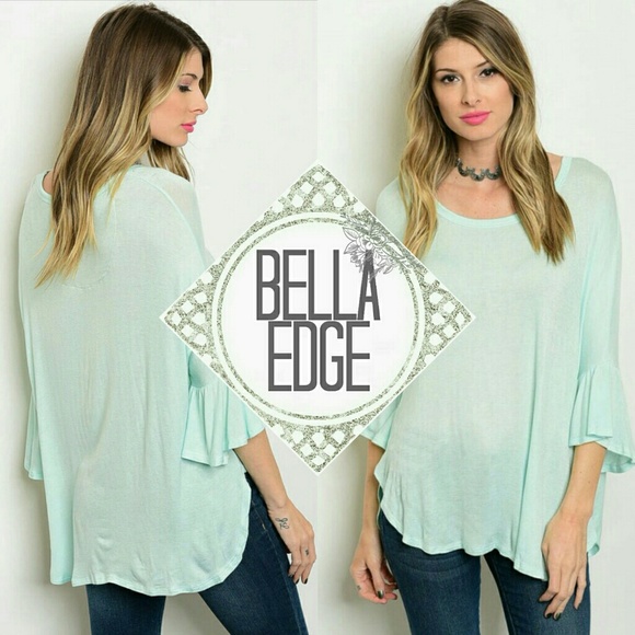 Bella Edge Tops - MINA Mint Babydoll Bell Sleeve Top