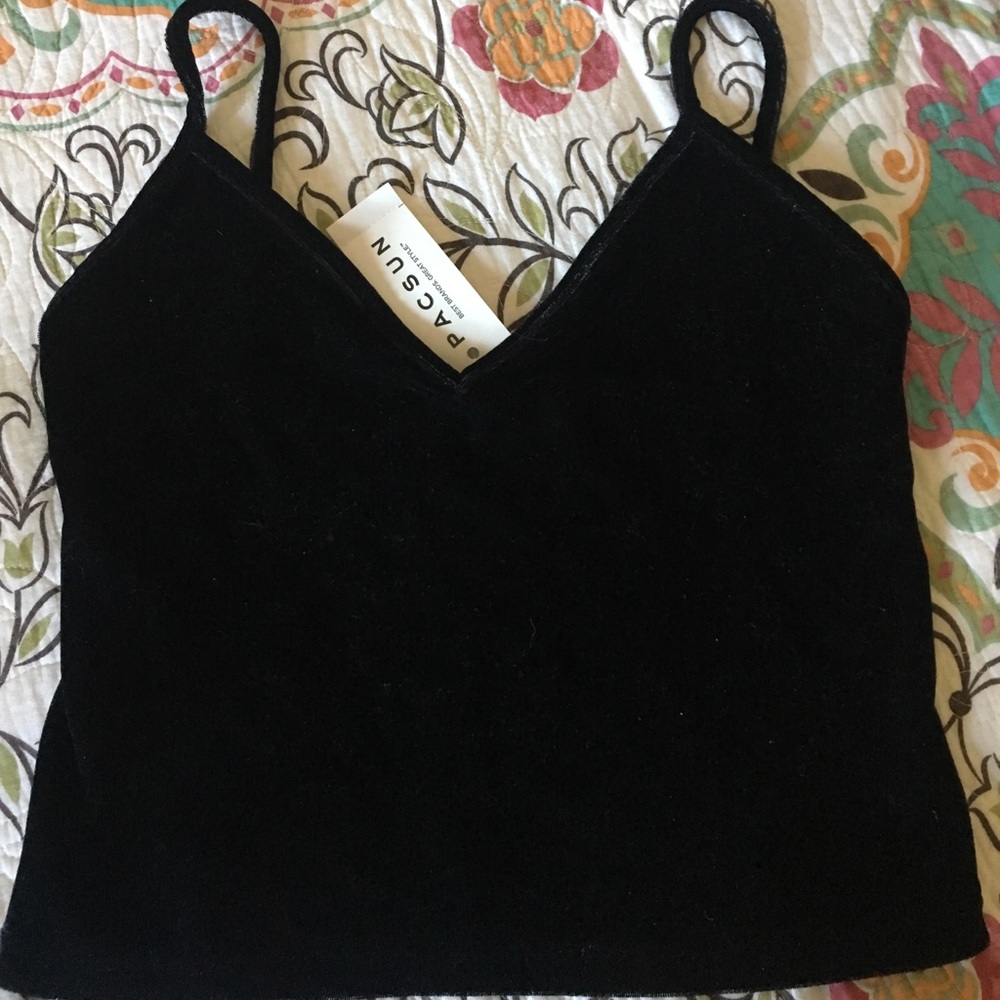 Velvet black tank crop top; new with tags