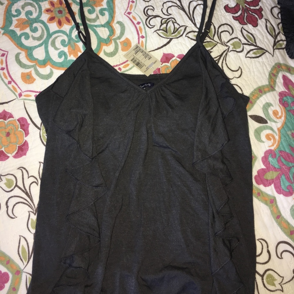 Grey ruffle top; new with tags