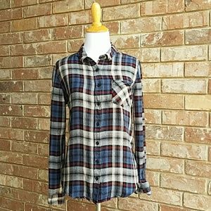 Soft and Lightweight Plaid Button Up Blouse