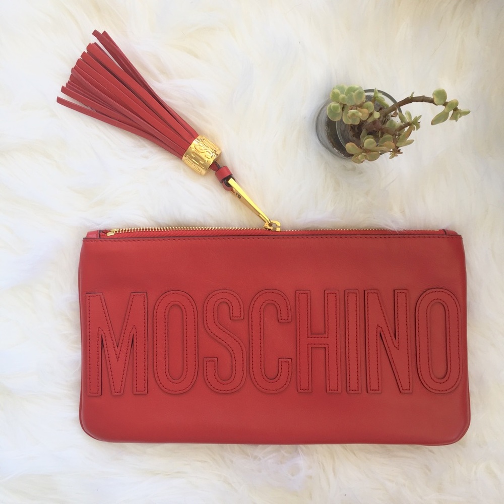 MOSCHINO Logo Stitched Clutch 💎 Authentic