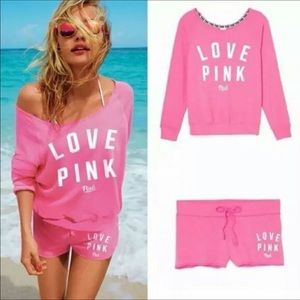 Victoria secret pink slouchy crew short set