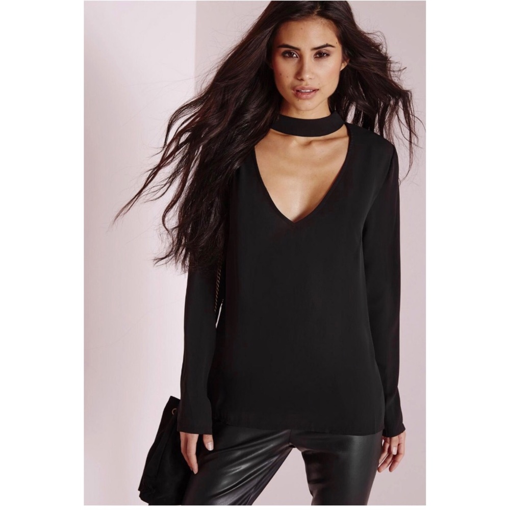 Black choker neck plunge top