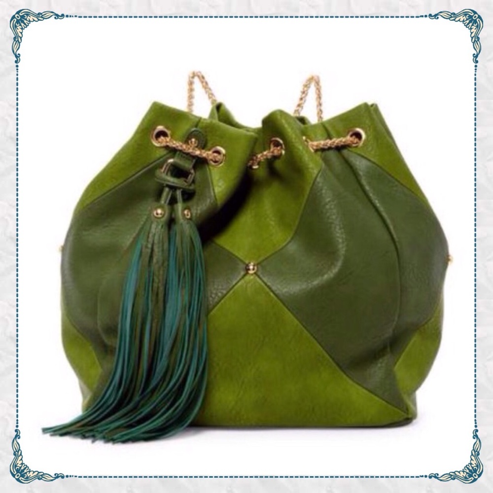 🌿Two-tone Green Backpack/Tote Bag