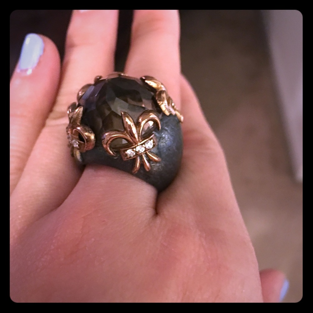 Pretty Fleur de lis, diamond & smoky quartz ring.