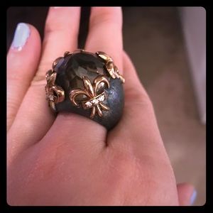 Pretty Fleur de lis, diamond & smoky quartz ring.