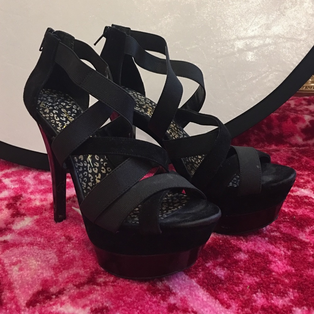 Strappy Black Platform Heels
